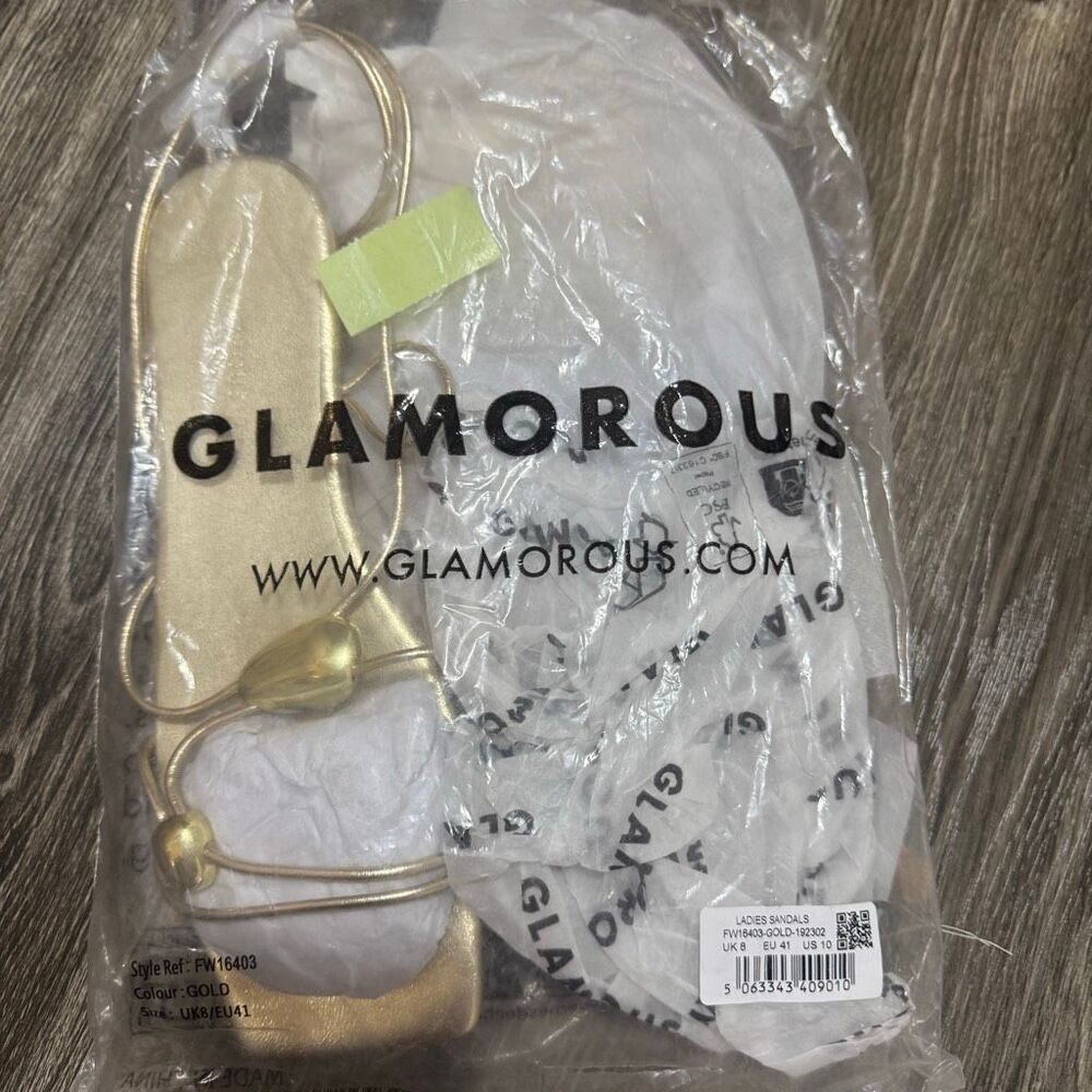 New Glamorous Gold Flat Sandals With ankle wrap